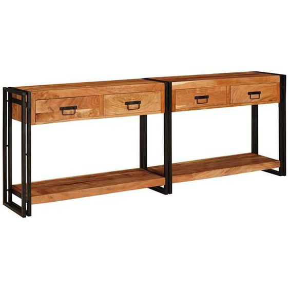 Tables console avec tiroir 2 pcs Marron Bois dacacia massif