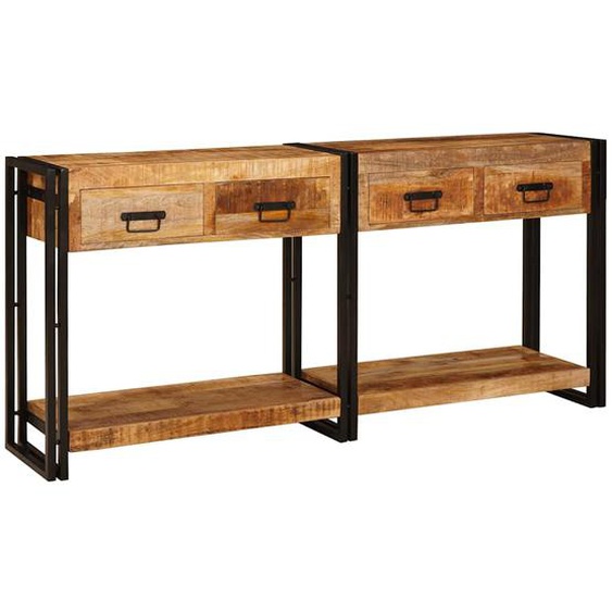 Tables console avec tiroir 2 pcs Marron Bois de Mangue Massif