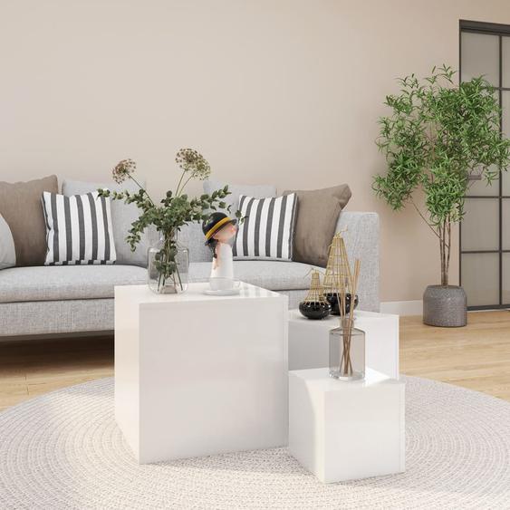 Tables dappoint 3 pcs Blanc brillant Aggloméré