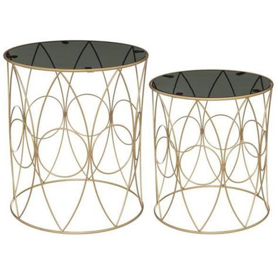 Tables dappoint gigognes en Métal Doré et Verre Fumé - Atmosphera - Set de 2 - Rond - Contemporain - Design