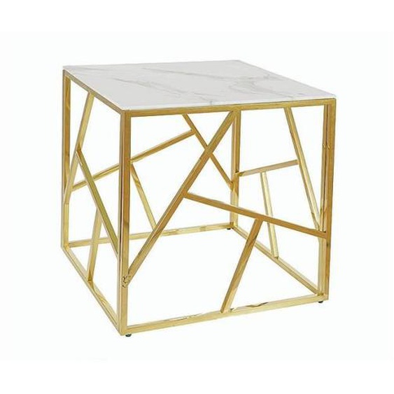 Table dappoint - AC-DÉCO - Carré - Plateau en verre effet marbre - Structure en inox - Doré