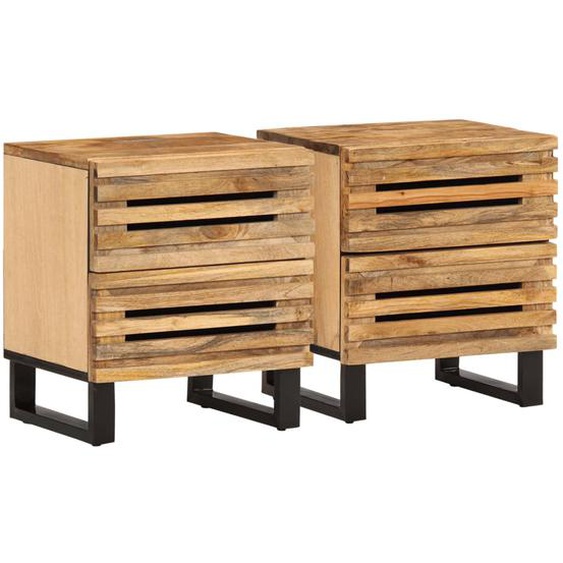 Tables de chevet 2 pcs 40x34x46 cm bois massif de manguier brut