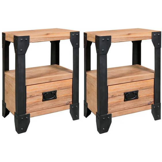 Tables de chevet 2 pcs Bois dacacia massif Acier 40x30x54 cm