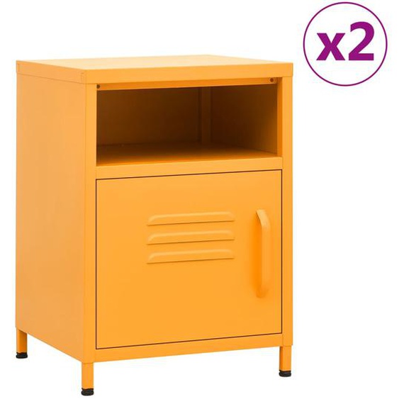 Tables de chevet 2 pcs Jaune moutarde 35x35x51 cm Acier