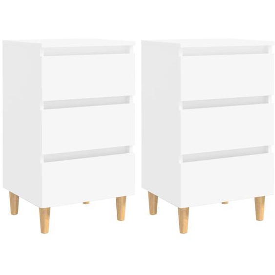 Tables de chevet avec pieds en bois 2 pcs Blanc 40x35x69 cm
