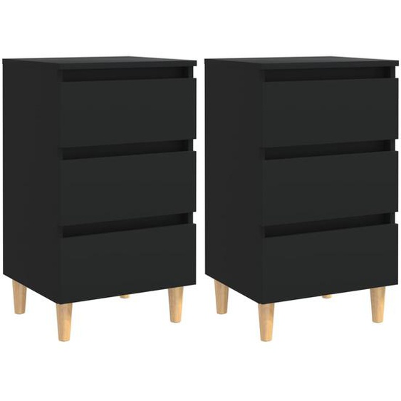Tables de chevet avec pieds en bois 2 pcs noir 40x35x69 cm