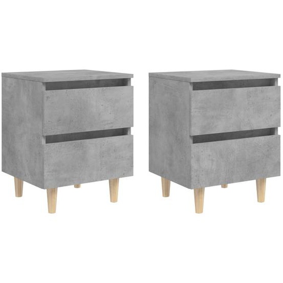 Tables de chevet pieds en pin 2 pcs gris béton 40x35x50 cm