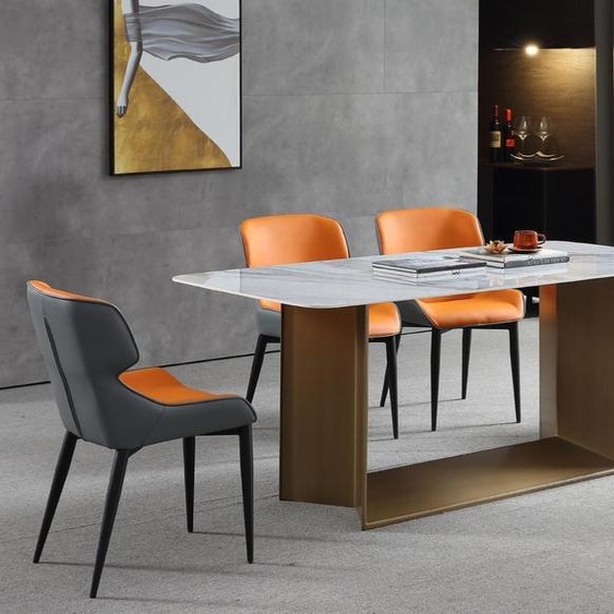 Tables de luxe Table de salle à manger en acier inoxydable Meubles colonne Table de style marbre Tables de salle à manger en métal