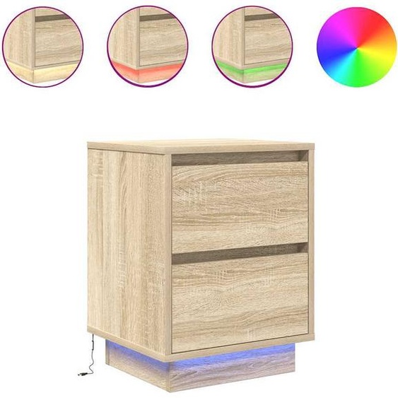 Tables de chevet avec lumières LED 2pcs chêne sonoma 38x34x50cm
