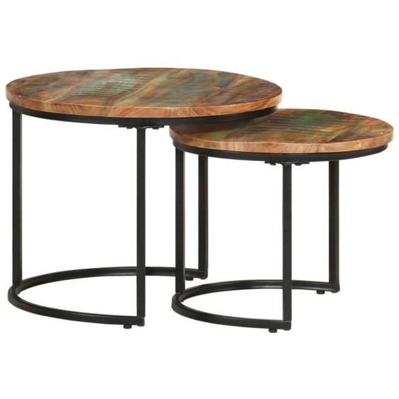 Tables gigognes - MOTHINESSTO - 2 pcs - Bois de récupération - Finition colorée - Style ethnique