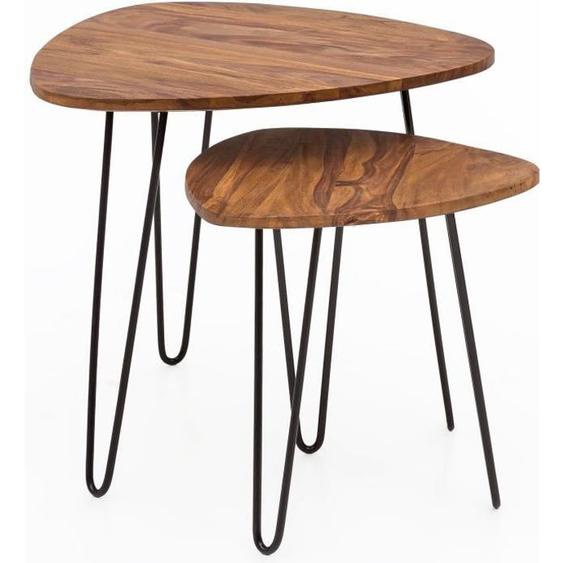 Tables gigognes en bois massif Sheesham - FINEBUY - Style industriel - Lot de 2