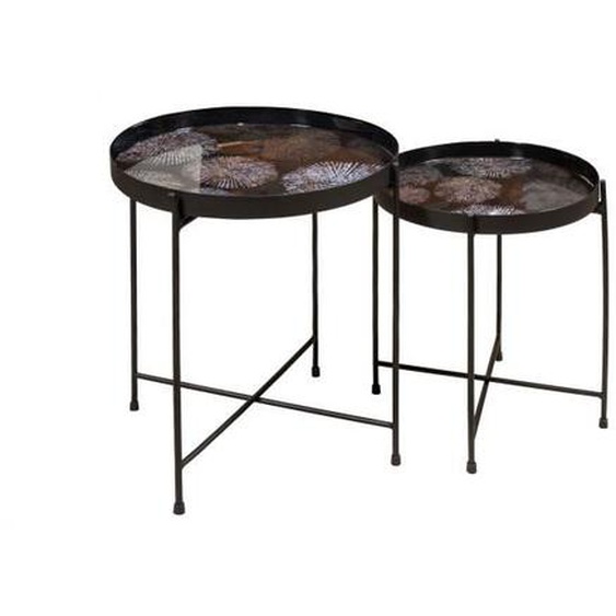 Tables gigognes en métal émaillé marron - NOWS HOME - Set de 2 tables de 30cm et 35cm de diamètre