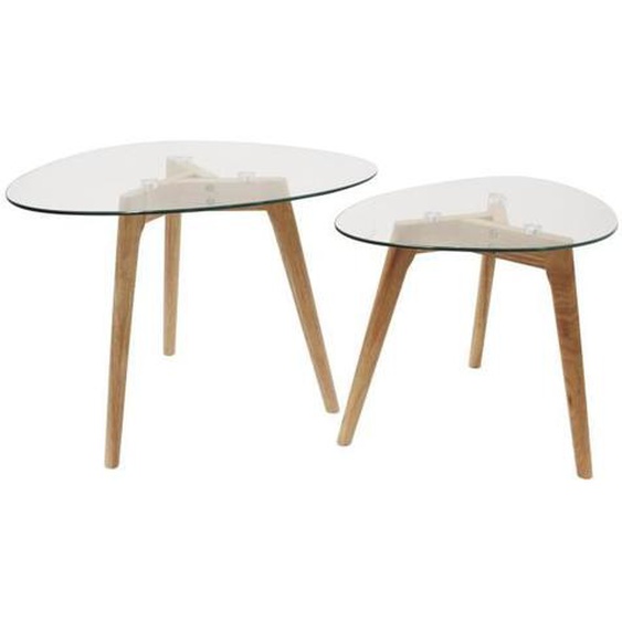 The Home Deco Factory - Lot de 2 tables gigognes Galet en verre et bois - Transparent