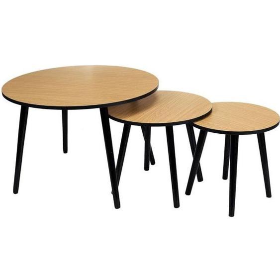 Toilinux - Trio de tables gigogne en métal et bois - Noir