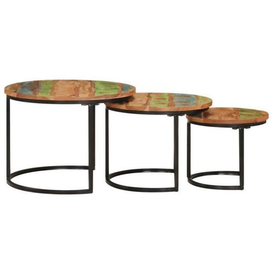 Tables gigognes - MOTHINESSTO - 3 pcs - Bois massif de récupération - Noir - Finition mélangée