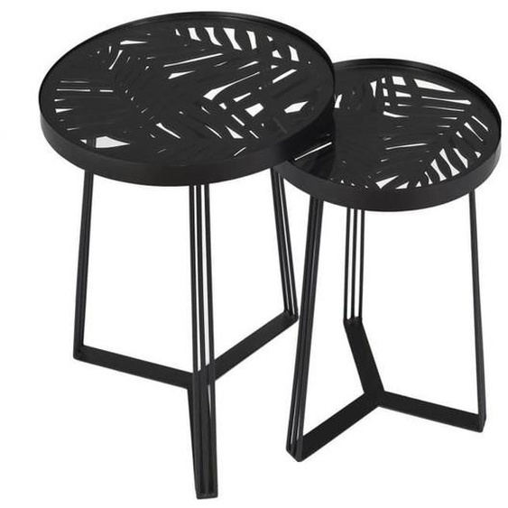 Tables Gigognes Noires Motif Feuilles - ALTOBUY - Style Industriel - Rond - Hauteur 50 cm