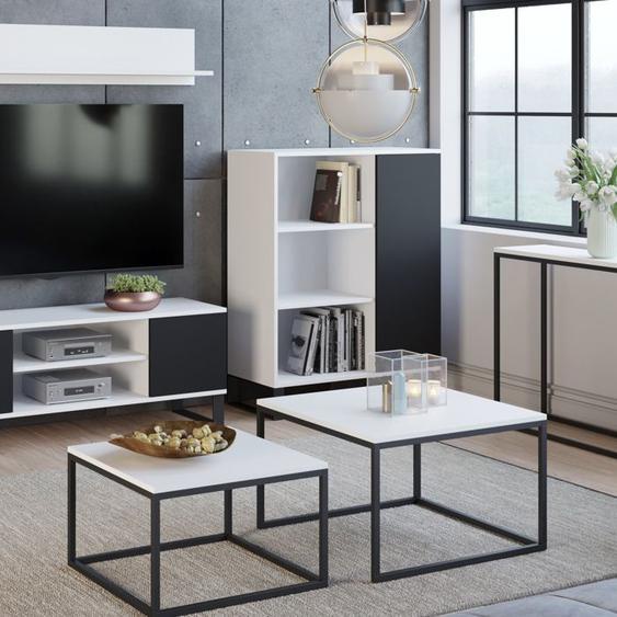 Tables gigognes salon - Lot de 2 tables basses -  70 x 70 cm - Table dappoint design loft - Blanc