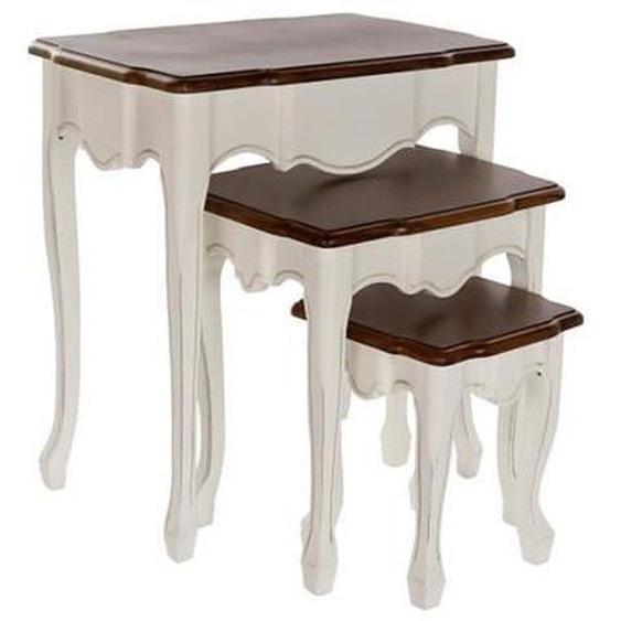 tables gigognes style romantique, traditionnel blanc, marron paulownia 60 cm