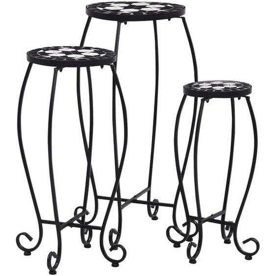 Tables mosaïque 3 pcs noir et blanc Céramique