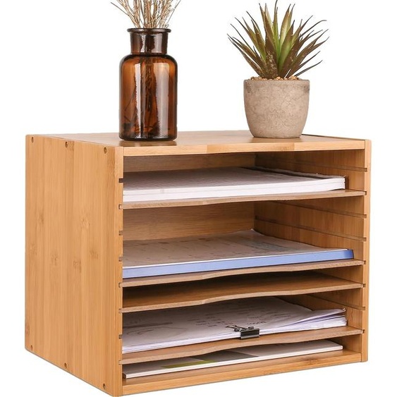 Tablette de bureau, trieur de documents à 5 niveaux, organiseur en bambou