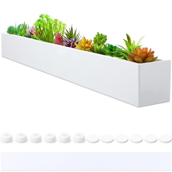 Tablette de fenêtre moderne Boîte à plantes en acier avec écoulement deau - blanc 82 x 35 x.