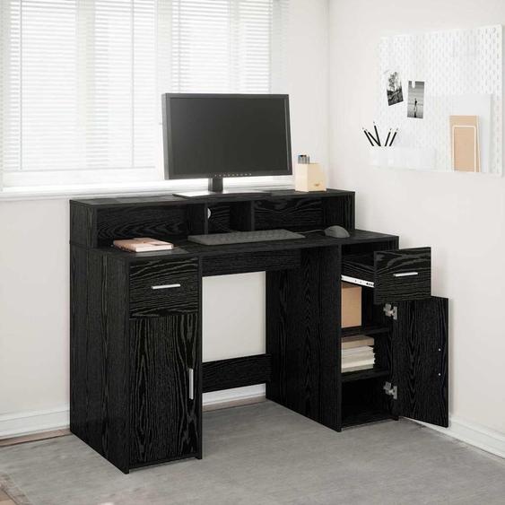 Tablette pour ordinateur portable - Bureau - Espace de travail - Table pour ordinateur portable - Bureau avec rangement - Bois chêne noir - Éclairage LED RGB