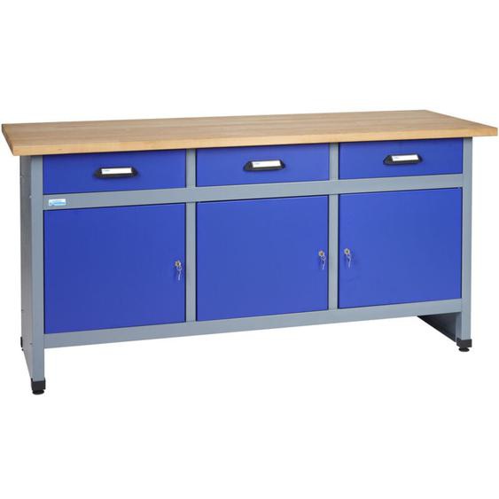 Tabli Küpper 12157, 170x84x60 cm, 3 tiroirs, 3 portes, charge max. 300 kg, plan de travail en hêtre massif 30 mm
