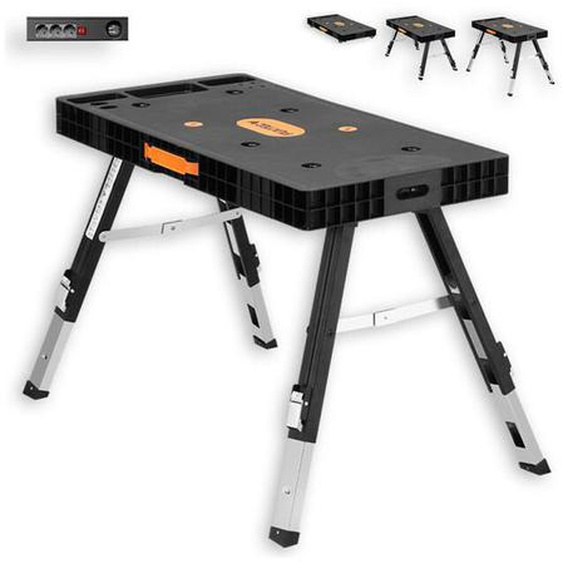 Fuxtec - tabli pliant fx-wb - table de travail, échafaudage, chevalet de sciage, planche à roulettes