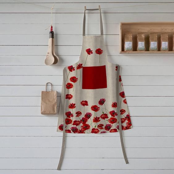Tablier bavette anti-taches imprimé coquelicots -