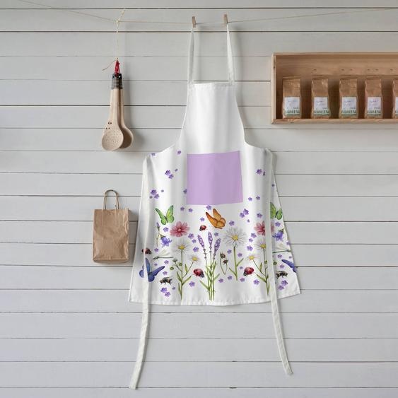 Tablier bavette anti-taches imprimé lavande et papillons -
