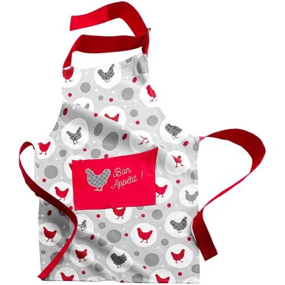 Tablier bavette imprimé poulettes, brodé Bon appétit ! -
