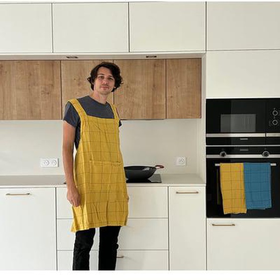 Tablier de cuisine en lin et coton, TISSAGE GRAPHIQUE