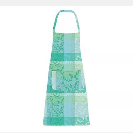 Tablier Mille feuillages turquoise enduit imperméable