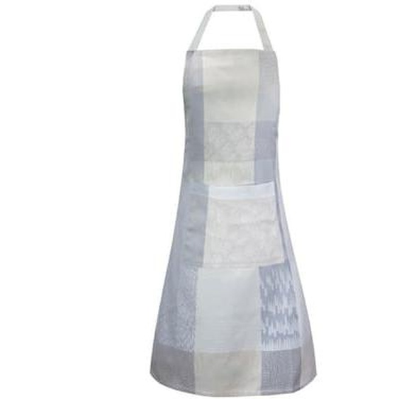 Tablier pur coton enduit motif jacquard gris beige Mille matieres vapeur