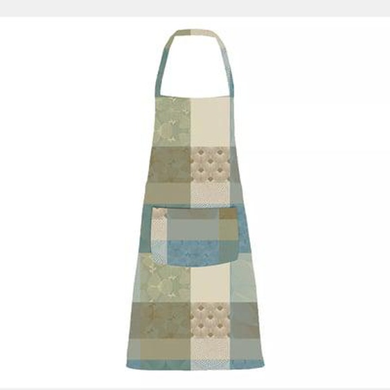 Tablier pur coton enduit motif jacquard bleu beige Mille zen ecume