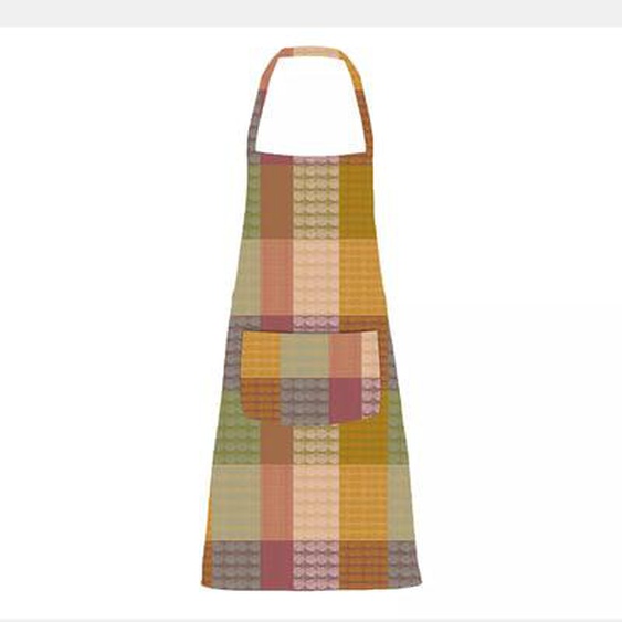 Tablier pur coton enduit motif jacquard vert orange Mille halos prunus