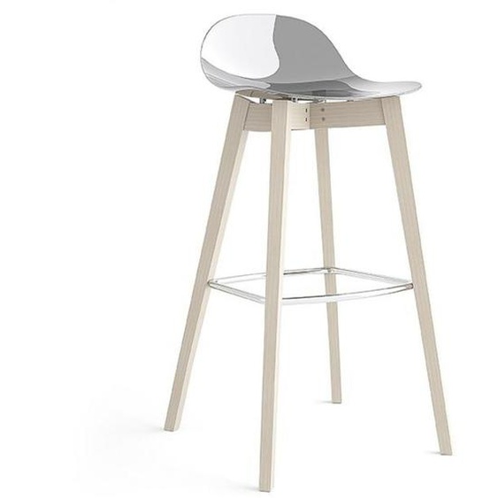 Tabouret ACADEMY structure bois assise plastique gris fumé transparent