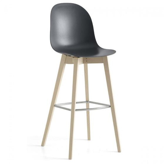 Tabouret ACADEMY structure bois repose pieds chromé assise plastique gris opaque