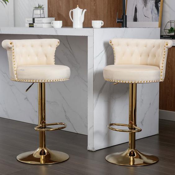 Tabouret bar Hauteur Réglable avec Dossier et Repose-pieds Chaises Bar Lot de 2 Style élégant Pivotant à 360°Beige 54x53x100cm