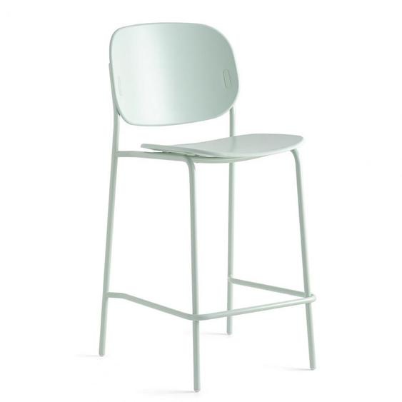 Tabouret bar YO pieds métal assise plastique vert thym