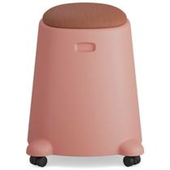 Tabouret Basile sur roulettes avec assise tissus - Corail