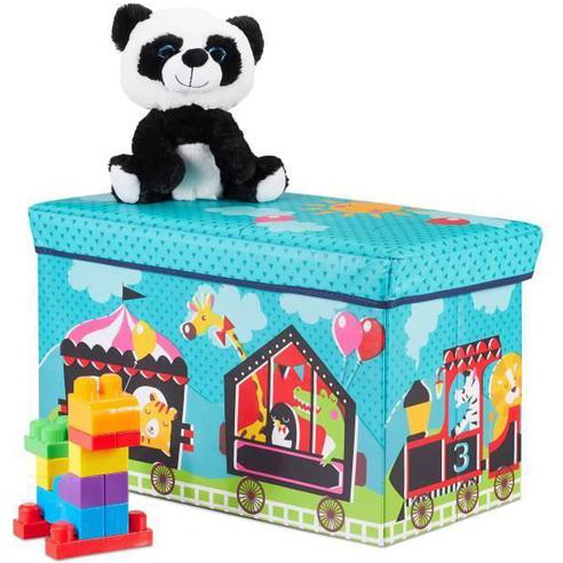 Relaxdays Tabouret cirque Coffre à jouets boîte couvercle pouf enfant pliable rangement fille garçon 50L, turquoise