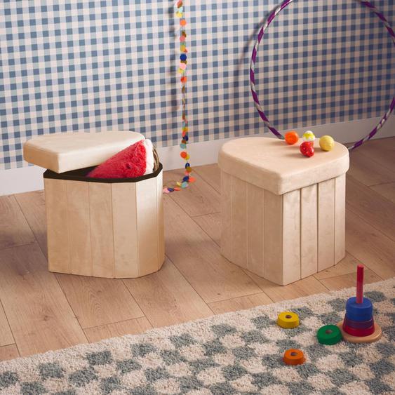 Tabouret-coffre Pliant Pour Enfant Velours Coeur (lot De 2) Joy Beige