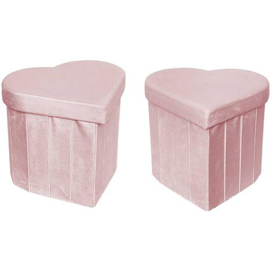 Tabouret-coffre Pliant Pour Enfant Velours Coeur (lot De 2) Joy Rose