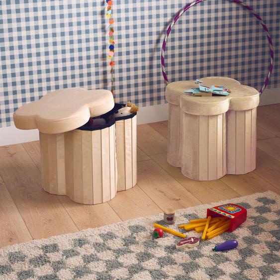 Tabouret-coffre Pour Pliant Pour Enfant Velours Fleur (lot De 2) Daphné Beige