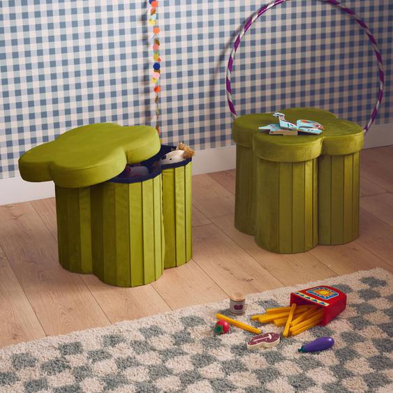 Tabouret-coffre Pour Pliant Pour Enfant Velours Fleur (lot De 2) Daphné Vert