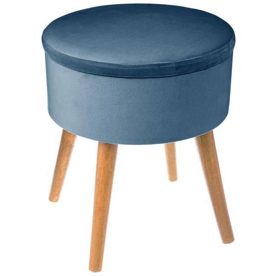Tabouret coffre Tess bleu en velours - Bleu - Atmosphera createur dinterieur