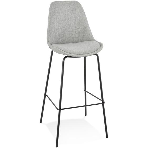 Tabouret de bar ALOE en tissu gris avec pied en métal