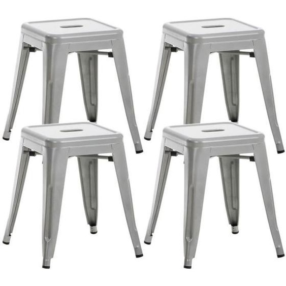 Tabouret de bar - Armin - Lot de 4 - Métal - Style industriel - Argent