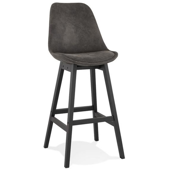Tabouret de bar ASPEN en microfibre grise et pieds en bois noir